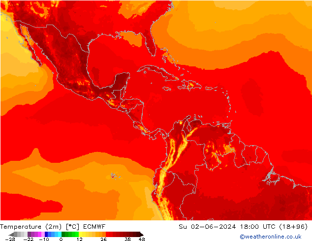 Sıcaklık Haritası (2m) ECMWF Paz 02.06.2024 18 UTC