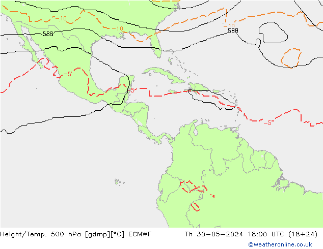 Height/Temp. 500 hPa ECMWF czw. 30.05.2024 18 UTC