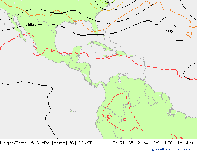 Hoogte/Temp. 500 hPa ECMWF vr 31.05.2024 12 UTC