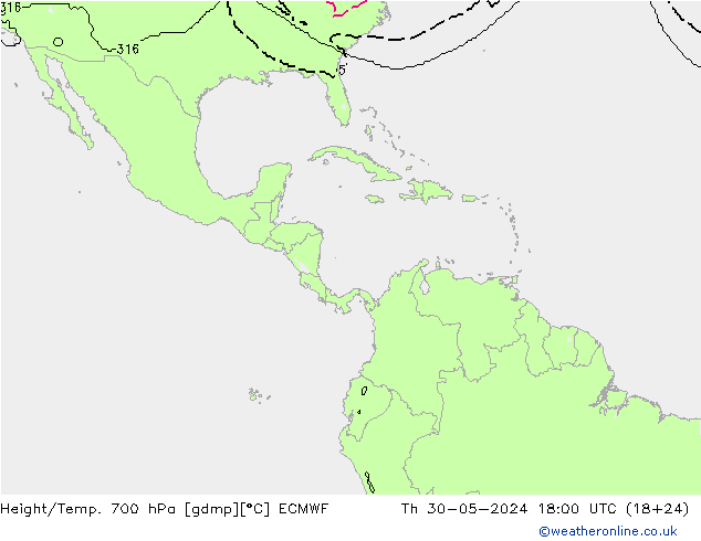 Height/Temp. 700 hPa ECMWF Qui 30.05.2024 18 UTC