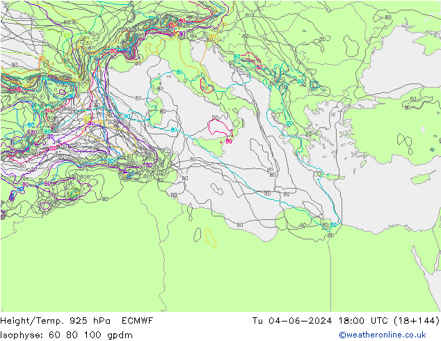 Height/Temp. 925 hPa ECMWF Ter 04.06.2024 18 UTC