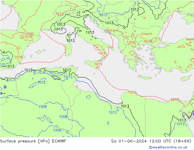 Luchtdruk (Grond) ECMWF za 01.06.2024 12 UTC