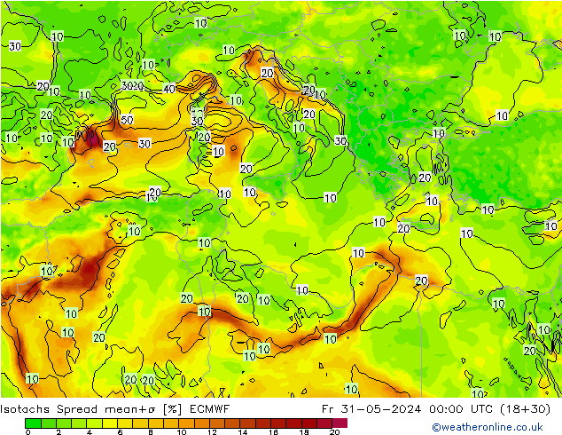 Isotachs Spread ECMWF Sex 31.05.2024 00 UTC