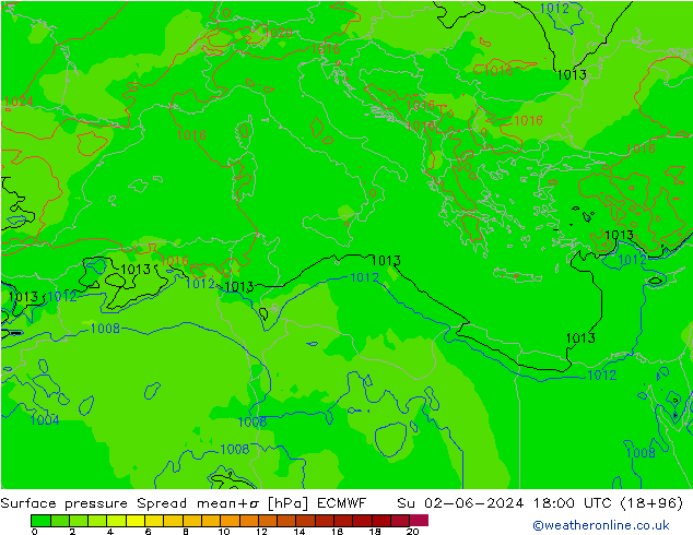 pression de l'air Spread ECMWF dim 02.06.2024 18 UTC