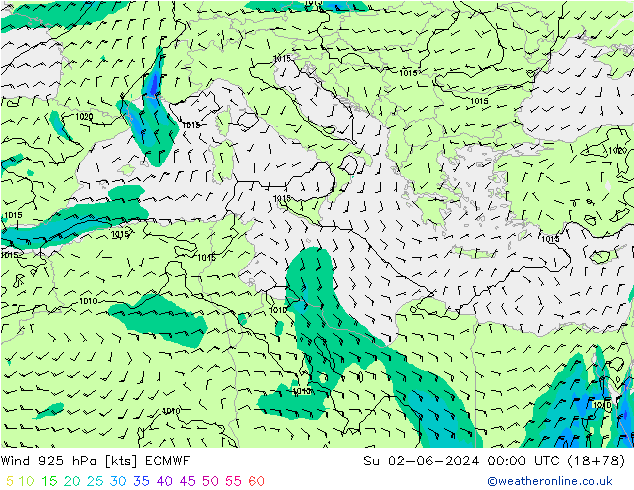 Wind 925 hPa ECMWF Su 02.06.2024 00 UTC