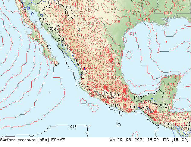 pressão do solo ECMWF Qua 29.05.2024 18 UTC