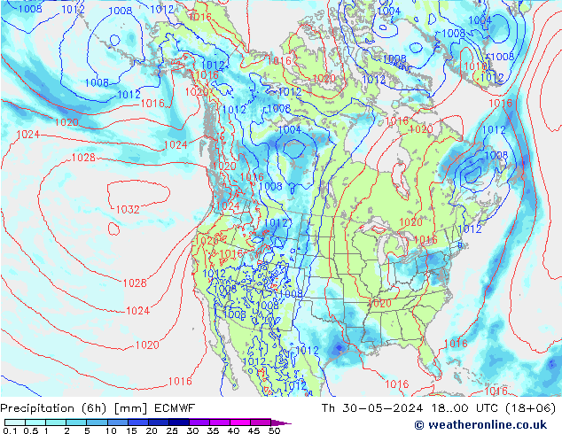 осадки (6h) ECMWF чт 30.05.2024 00 UTC