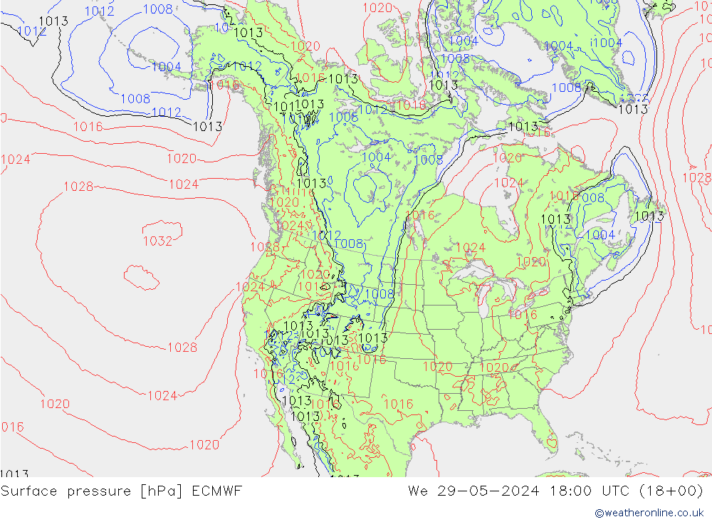 pressão do solo ECMWF Qua 29.05.2024 18 UTC