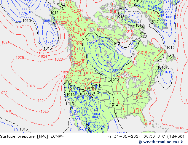 Luchtdruk (Grond) ECMWF vr 31.05.2024 00 UTC