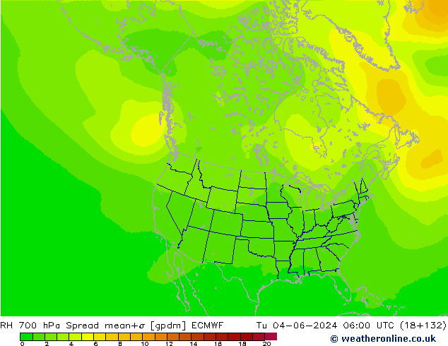 Humidité rel. 700 hPa Spread ECMWF mar 04.06.2024 06 UTC