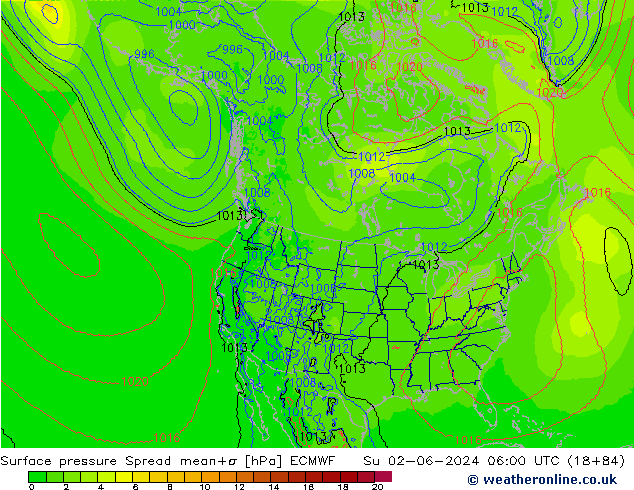 pressão do solo Spread ECMWF Dom 02.06.2024 06 UTC