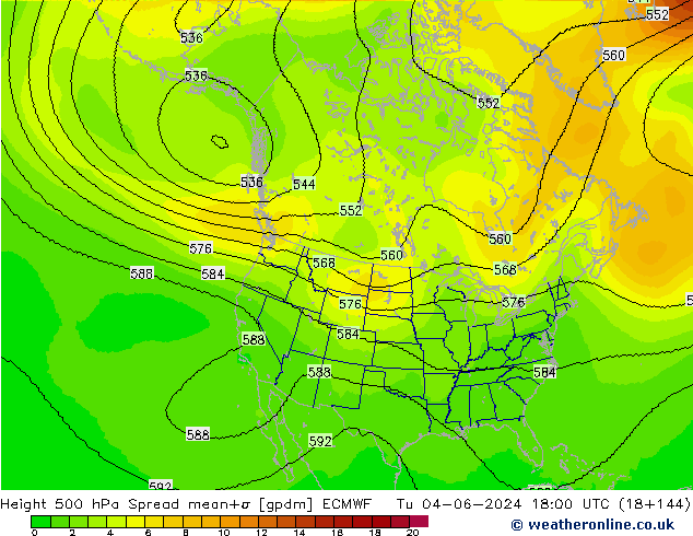 Height 500 hPa Spread ECMWF Tu 04.06.2024 18 UTC