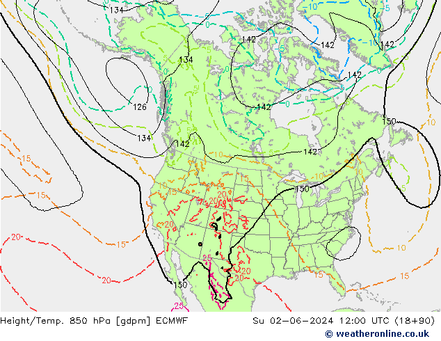 Height/Temp. 850 hPa ECMWF Dom 02.06.2024 12 UTC