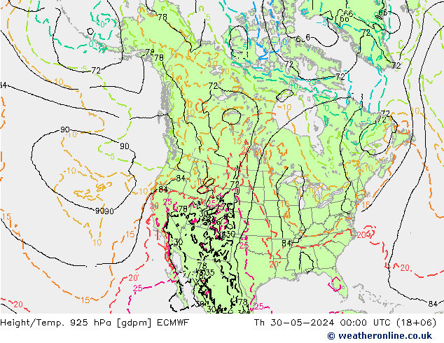 Height/Temp. 925 hPa ECMWF Qui 30.05.2024 00 UTC