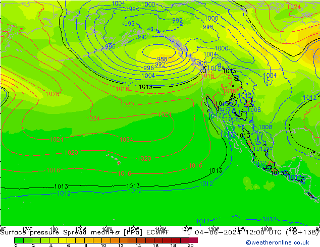 pressão do solo Spread ECMWF Ter 04.06.2024 12 UTC