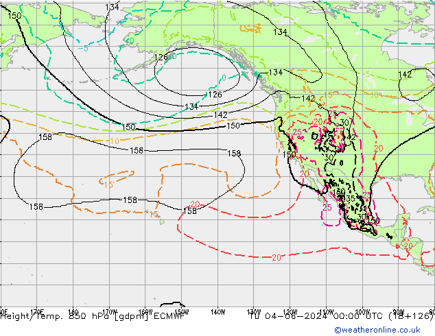 Géop./Temp. 850 hPa ECMWF mar 04.06.2024 00 UTC