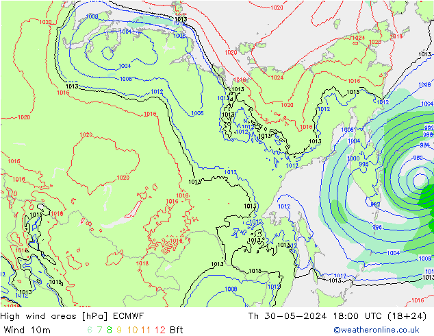 yüksek rüzgarlı alanlar ECMWF Per 30.05.2024 18 UTC