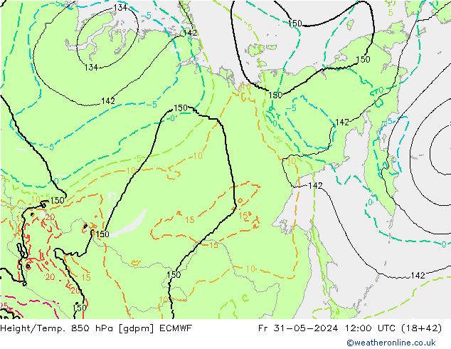 Height/Temp. 850 hPa ECMWF Pá 31.05.2024 12 UTC