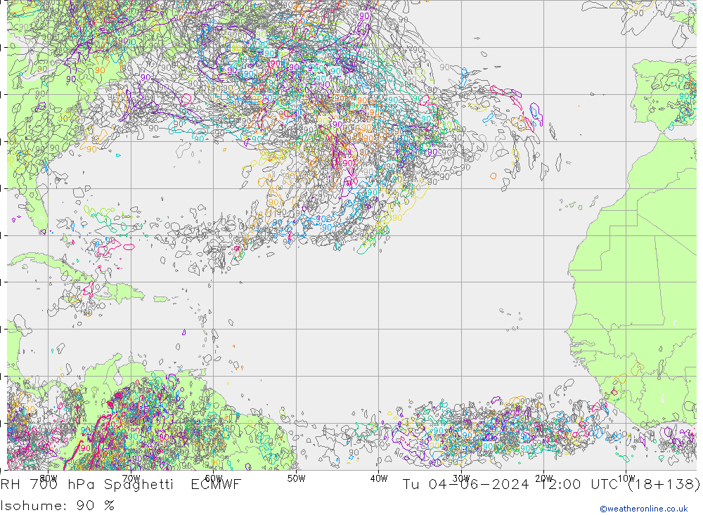 RH 700 hPa Spaghetti ECMWF Ter 04.06.2024 12 UTC