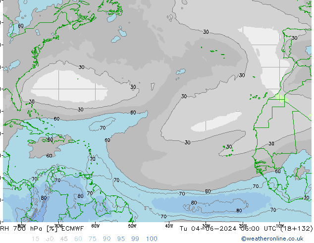 Humidité rel. 700 hPa ECMWF mar 04.06.2024 06 UTC