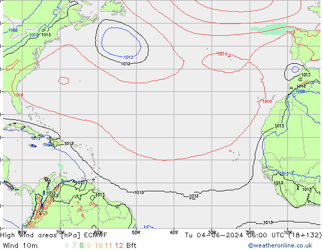 Izotacha ECMWF wto. 04.06.2024 06 UTC