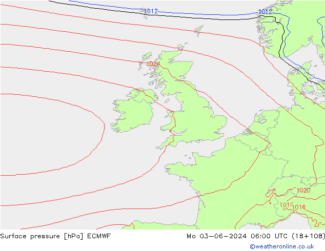 Atmosférický tlak ECMWF Po 03.06.2024 06 UTC