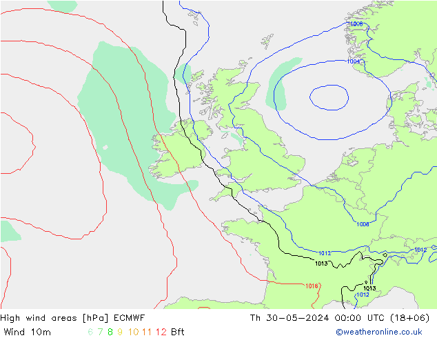 High wind areas ECMWF Th 30.05.2024 00 UTC