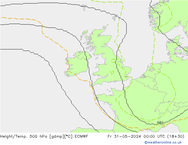 Height/Temp. 500 гПа ECMWF пт 31.05.2024 00 UTC