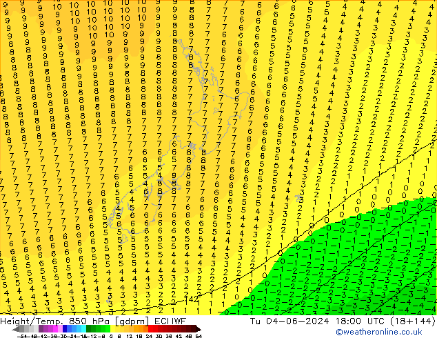 Hoogte/Temp. 850 hPa ECMWF di 04.06.2024 18 UTC