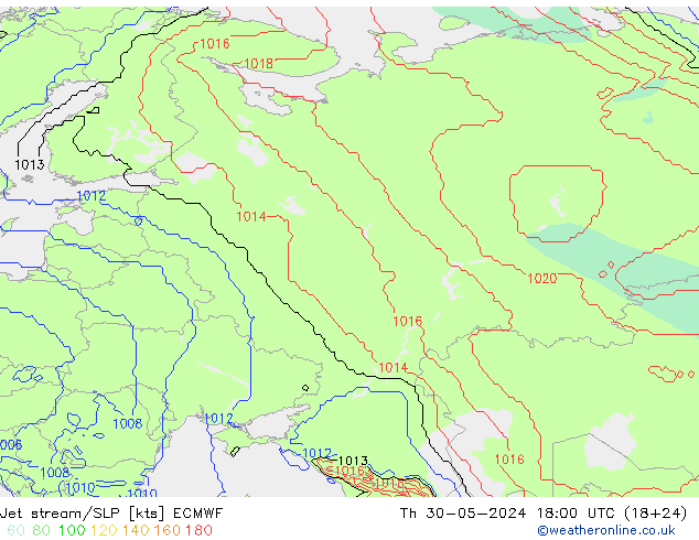 джет/приземное давление ECMWF чт 30.05.2024 18 UTC