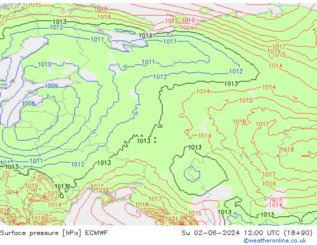 Pressione al suolo ECMWF dom 02.06.2024 12 UTC