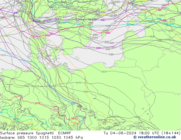 Atmosférický tlak Spaghetti ECMWF Út 04.06.2024 18 UTC
