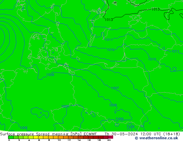 pressão do solo Spread ECMWF Qui 30.05.2024 12 UTC