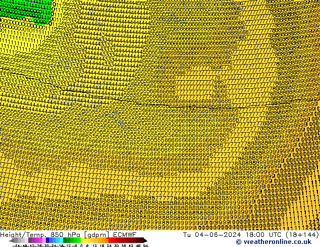 Height/Temp. 850 hPa ECMWF Út 04.06.2024 18 UTC