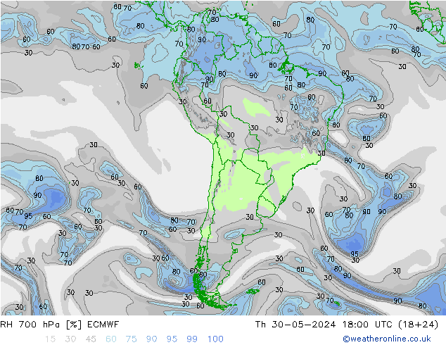 700 hPa Nispi Nem ECMWF Per 30.05.2024 18 UTC