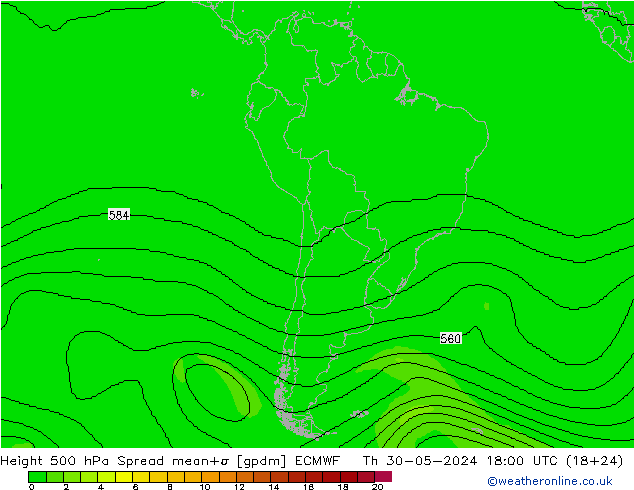 Height 500 hPa Spread ECMWF Qui 30.05.2024 18 UTC