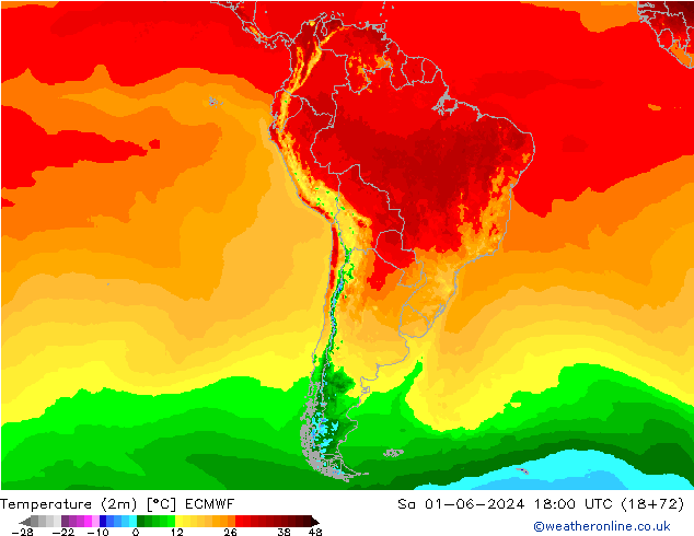 Temperature (2m) ECMWF So 01.06.2024 18 UTC