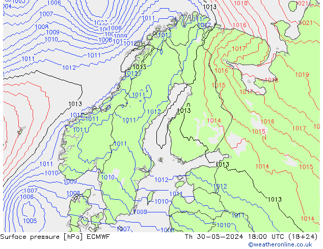 pressão do solo ECMWF Qui 30.05.2024 18 UTC