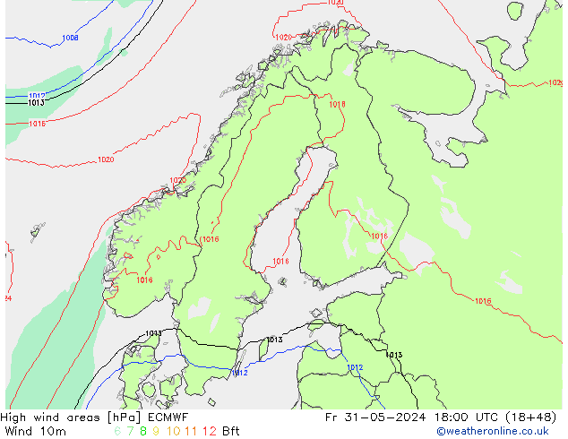 High wind areas ECMWF Sex 31.05.2024 18 UTC