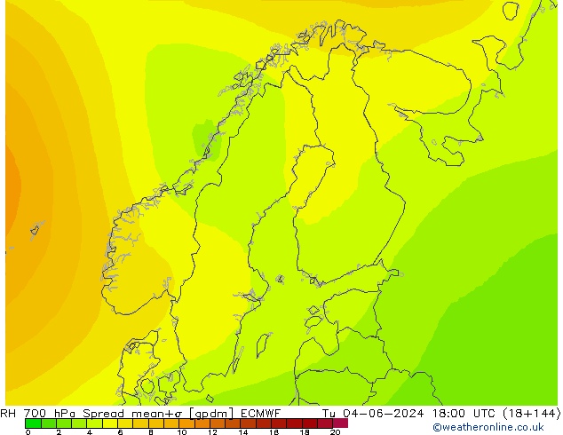 RH 700 hPa Spread ECMWF wto. 04.06.2024 18 UTC