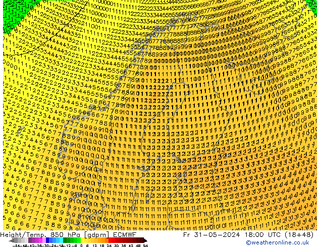 Height/Temp. 850 гПа ECMWF пт 31.05.2024 18 UTC