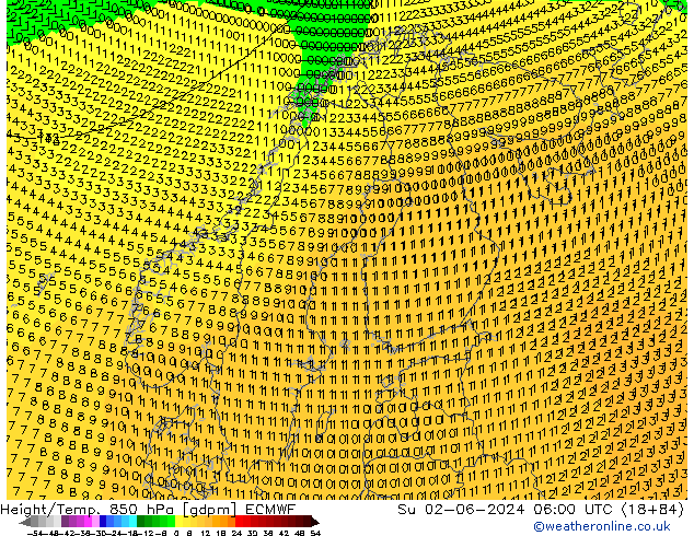 Height/Temp. 850 hPa ECMWF nie. 02.06.2024 06 UTC