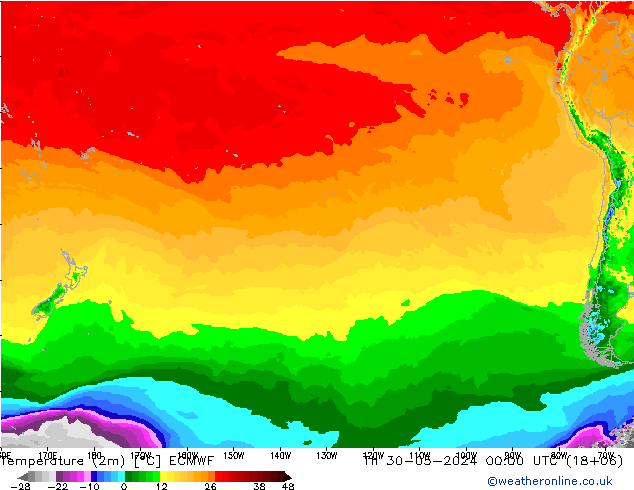 Temperatuurkaart (2m) ECMWF do 30.05.2024 00 UTC