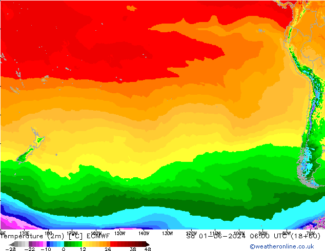 Sıcaklık Haritası (2m) ECMWF Cts 01.06.2024 06 UTC