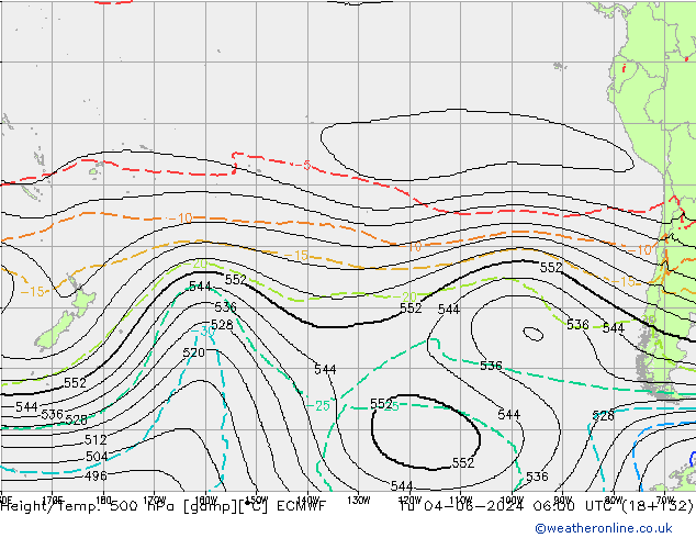 Height/Temp. 500 hPa ECMWF wto. 04.06.2024 06 UTC