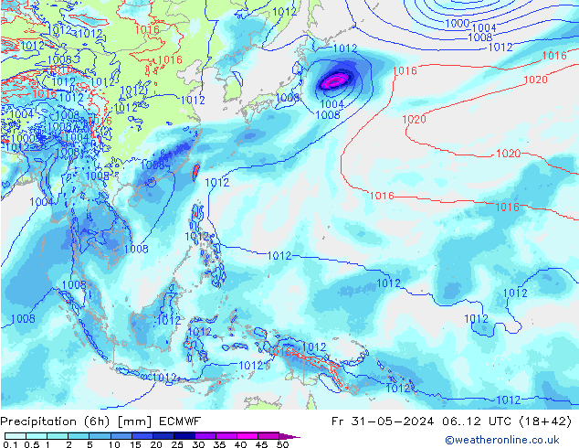 Precipitation (6h) ECMWF Fr 31.05.2024 12 UTC