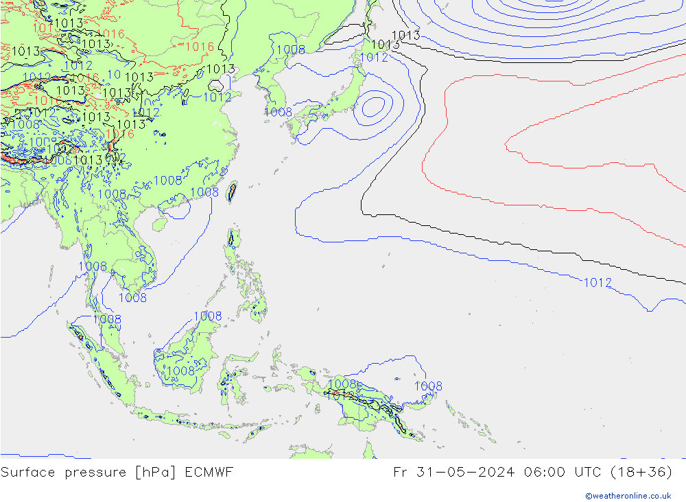 Pressione al suolo ECMWF ven 31.05.2024 06 UTC