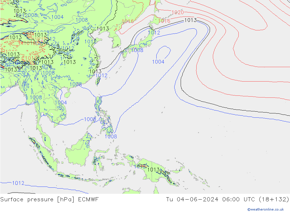 Surface pressure ECMWF Tu 04.06.2024 06 UTC