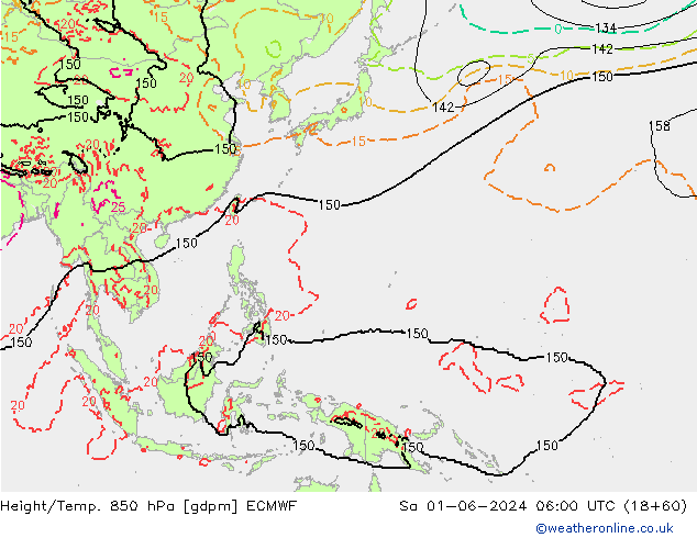 Height/Temp. 850 hPa ECMWF Sa 01.06.2024 06 UTC