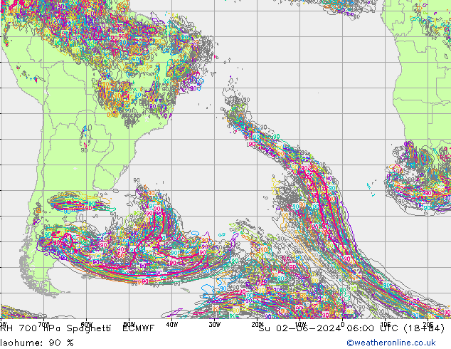 RH 700 hPa Spaghetti ECMWF Dom 02.06.2024 06 UTC